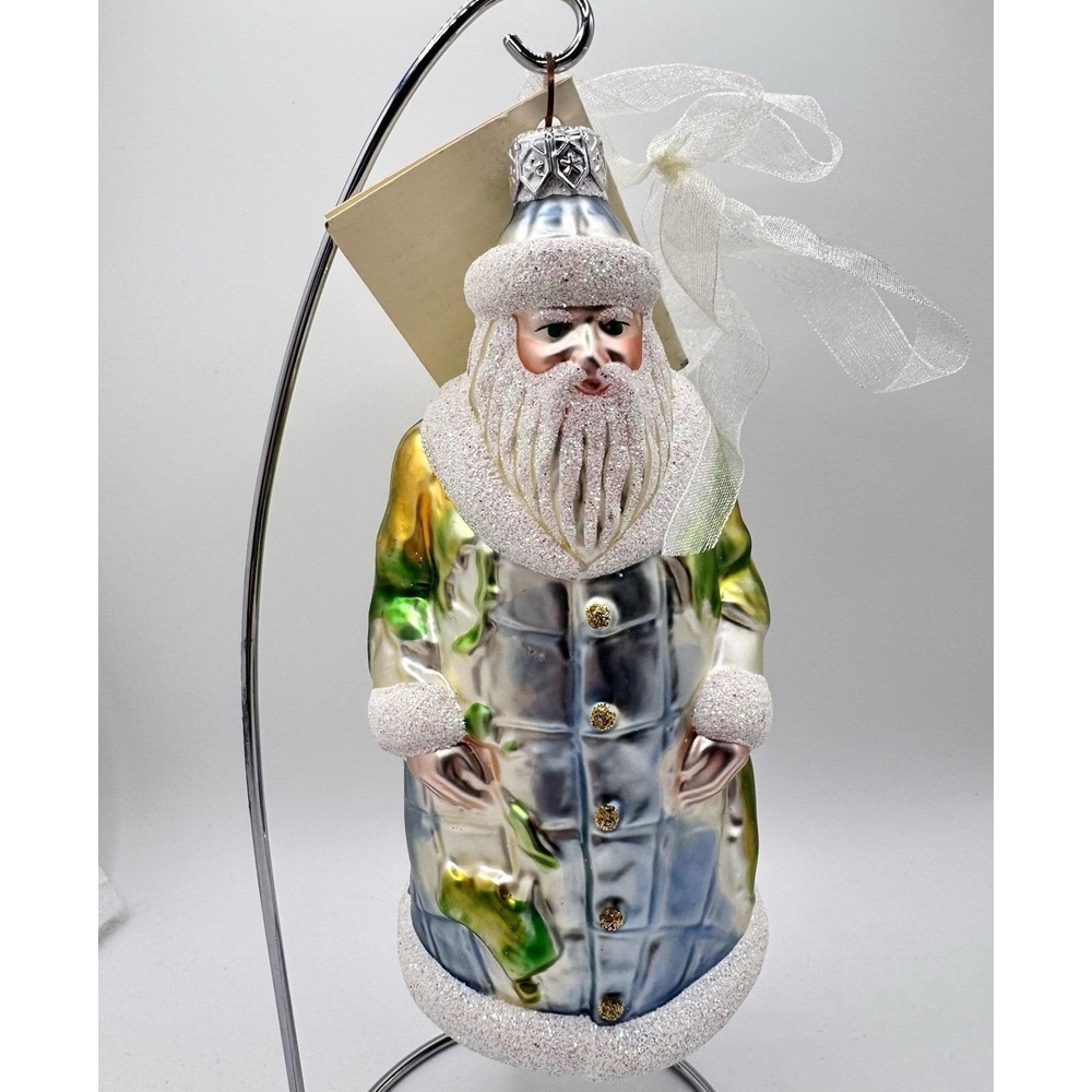 Patricia Breen Global Santa Glass Christmas Ornament 6" Glitter Continents 1996